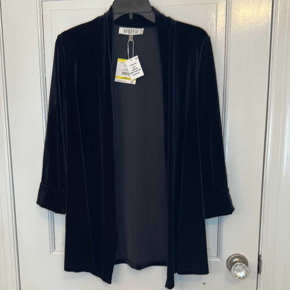 Kasper Black Velvet Open Front‎ Cardigan size M NWT